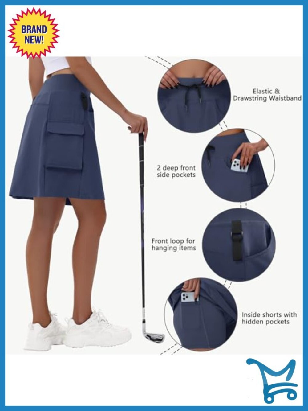 Women's Hiking Cargo Skort - High Waisted with Pockets Quick Dry Active Skirt - Picture 2 of 4